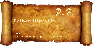 Priher Hippolit névjegykártya